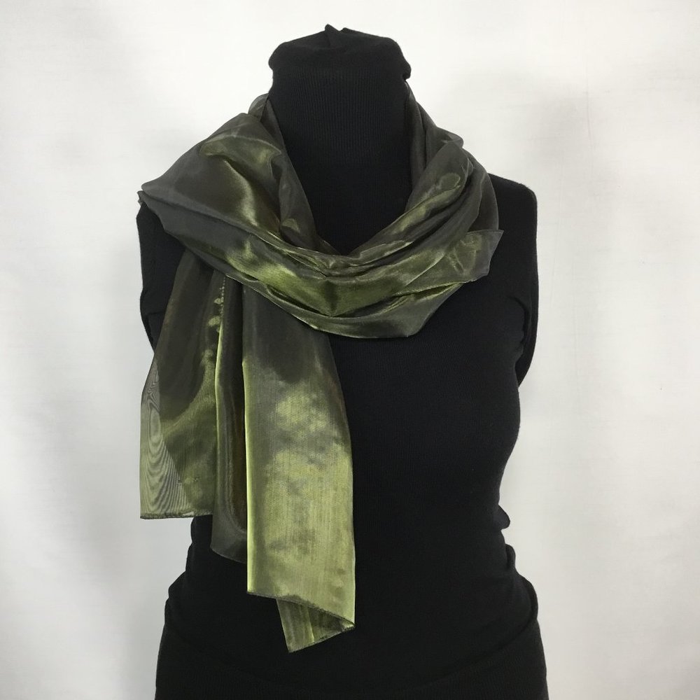 Sheer and Shiny Olive Scarf